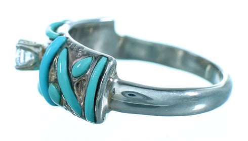 Cubic Zirconia Genuine Sterling Silver Turquoise Inlay Wedding Ring Size 6-1/2 LX113186